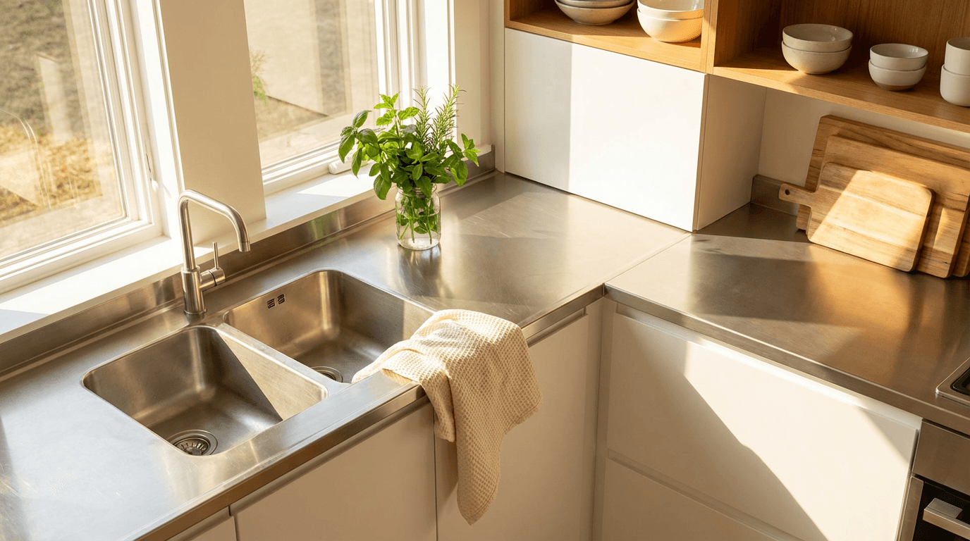 Professional cleaner working in modern home interior with natural daylight