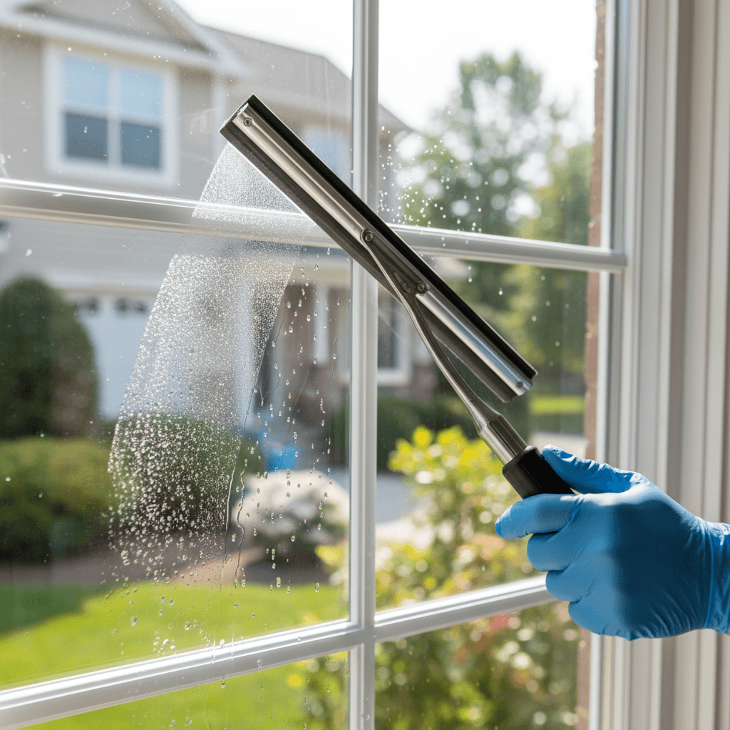 Streak-free window cleaning with professional squeegee technique
