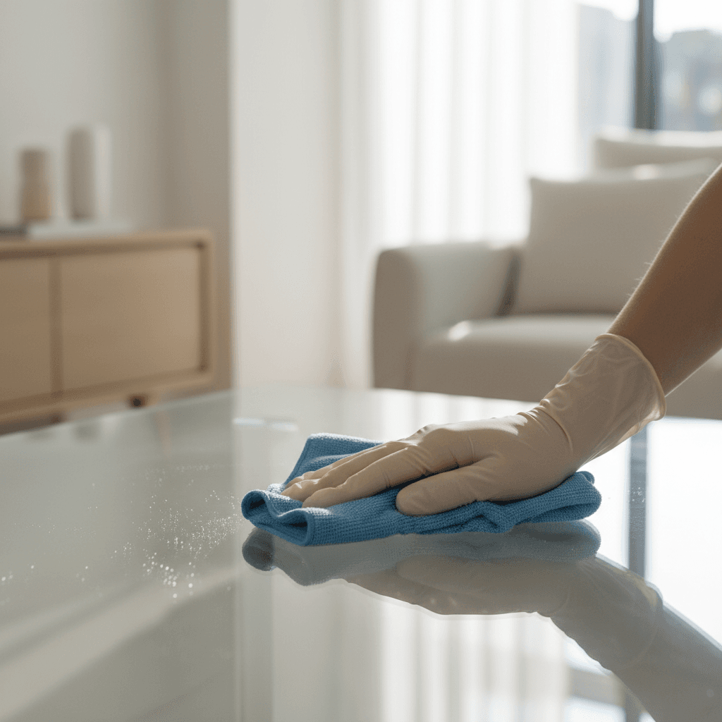 Detailed cleaning of white baseboard trim